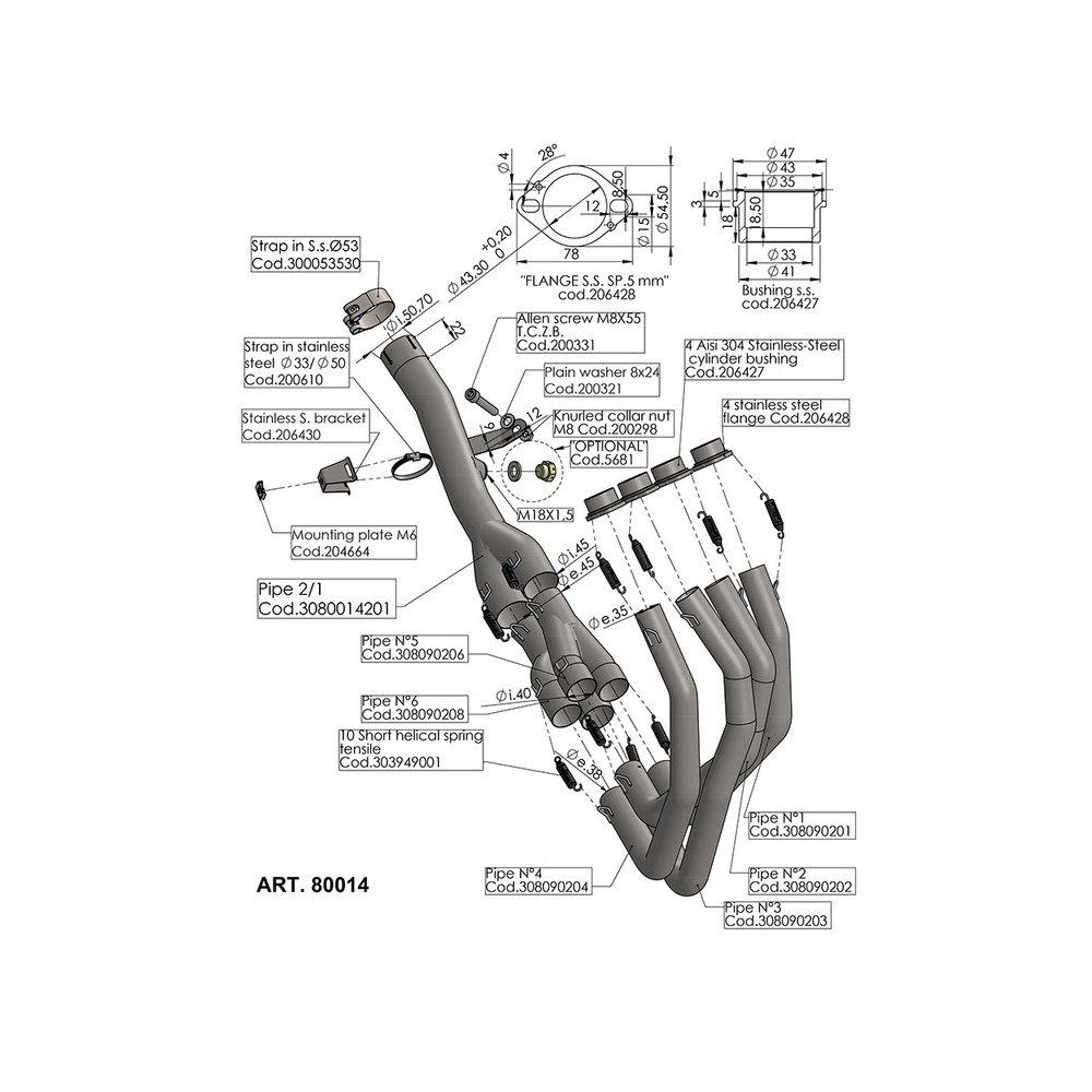 Exhaust Pipes Racing KAWASAKIZ900 20- for KAWASAKI Z900 20- Manifolds and Fittings LEOVINCE