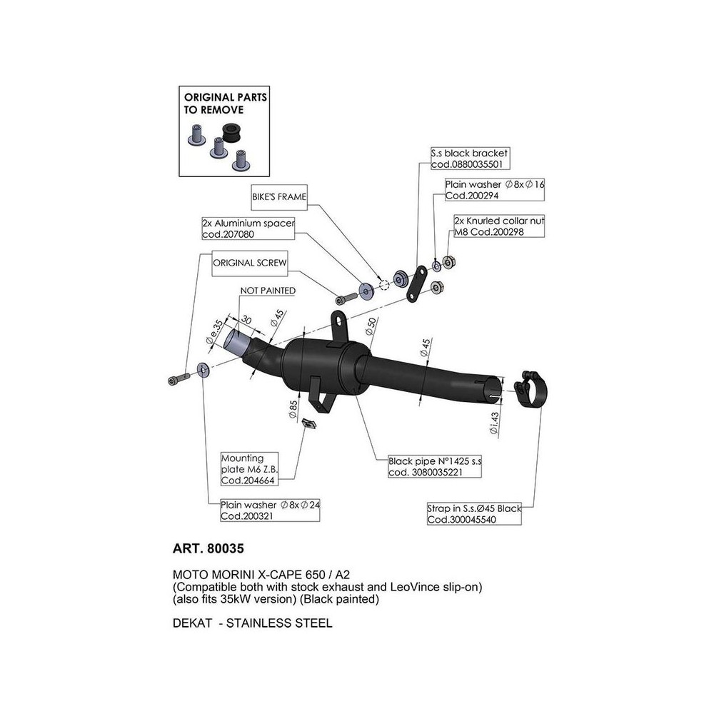 Eliminate Catalyst Motomorini X-Cape 650 21- for MOTO MORINI X-Cape 650 21- Manifolds and Fittings LEOVINCE