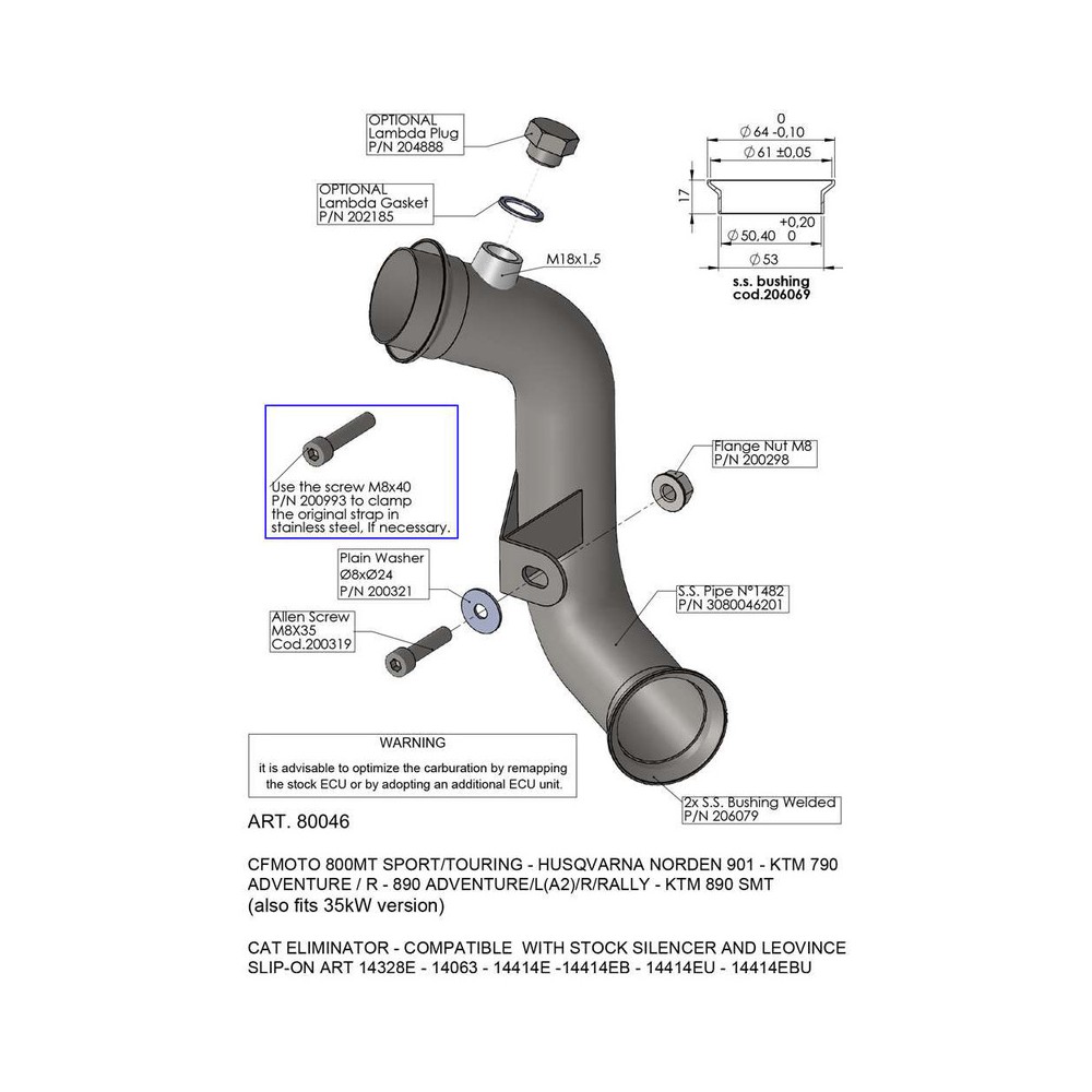 Eliminate Catalystktm Adventure 890 21- for KTM Adventure 890 21- and other model Manifolds and Fittings LEOVINCE