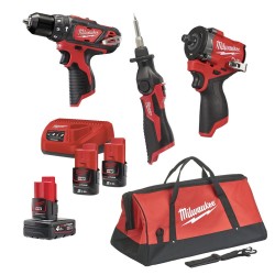 Kit Moto Trapano + Avvitatoreimpulsi + Saldatore + 3 Batt. Elettrici MILWAUKEE