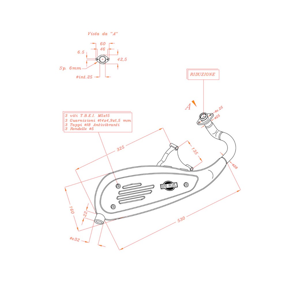 Exhaust Sitoplusvespa 50 2T ET2- Lx - Sprint for APRILIA Mojito/Habana 50 04- and other model Sitoplus SITO