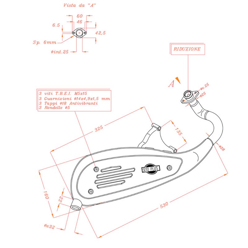 Exhaust Sitoplusvespa 50 2T ET2- Lx - Sprint for APRILIA Mojito/Habana 50 04- and other model Sitoplus SITO