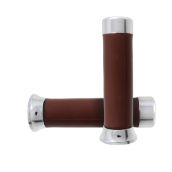 Pair Of Brown Knobs With Chrome Caps Classic Piaggio Vespa Px Grips Rms Classic