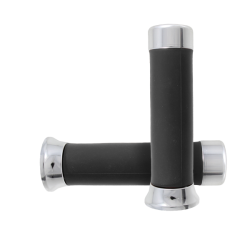 Pair Of Black Knobs With Chrome Caps Piaggio Classic Vespa Px 582324 Grips Rms Classic