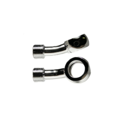 M10 Banjo, 20° Up + 20° Right, Chrome Braided Hose Kits Evok