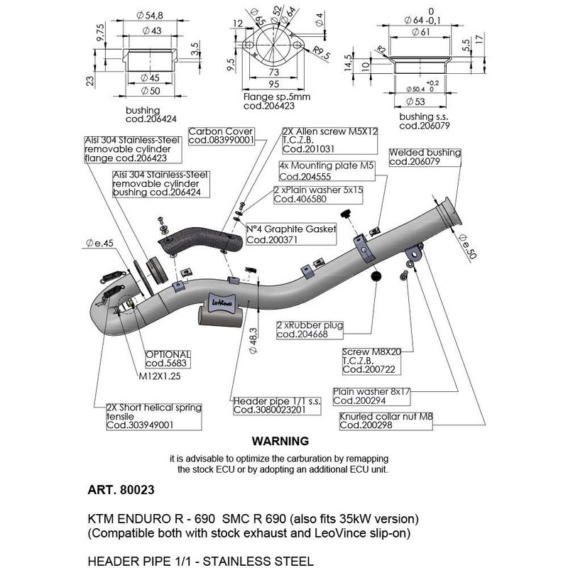 Kit Collettori Ktm Smc/ENDURO690 19- per KTM SMC/Enduro 690 19- e altri modelli Collettori e raccordi LEOVINCE