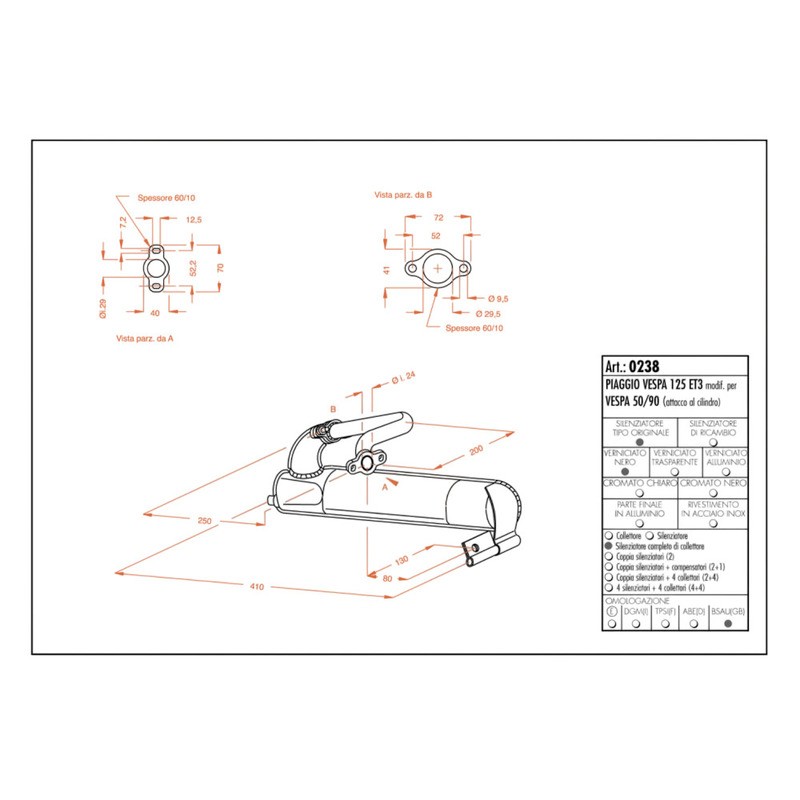 Exhaust Sito Piaggiovespa ET3 125 Mod. 50/90 Cr for PIAGGIO Vespa ET3 125 Mod. 50/ 90 Exhausts SITO