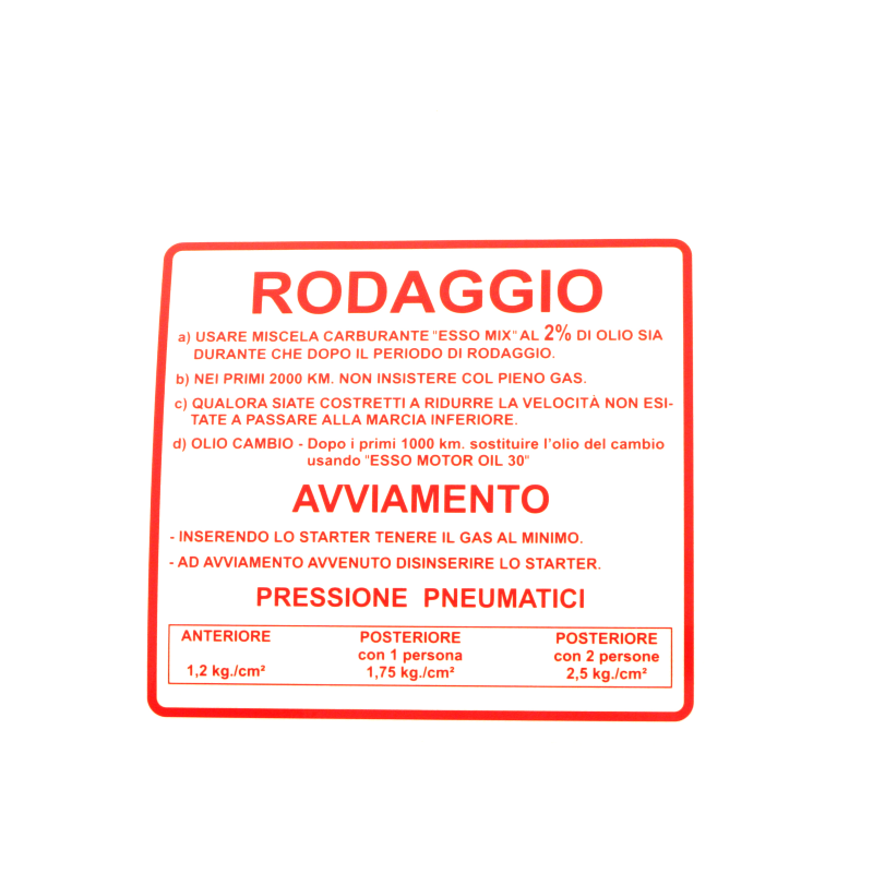 Adesivo Rodaggio Classic Piaggio Vespa Rally 180-200cc 610170M Targhette - Scudi - Fregi Rms Classic